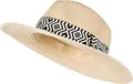Produktbild: styleBREAKER Damen Panama Sonnenhut Einfarbig mit Stoff Hutband mit Azteken Muster, Strohhut, Schlapphut, Sommerhut, Fedora Hut 04025046, Farbe:Beige