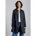 Produktbild: Trenchcoat STREET ONE, Damen, Gr. 36, blau (gravity blau), Web, 69% Baumwolle, 31% Polyester, unifarben, normal ca. Mitte Oberschenkel, V-Ausschnitt, abgesteppt, Mäntel, mit Bindegürtel
