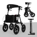 Produktbild: Rollator mit Luftbereifung inkl. Luftpumpe bequemem Sitz und Lehne - robust leicht und faltbar. Der ideale Geländerollator für draußen in Titanschwarz