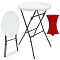 Produktbild: DeubaXXL DE Stehtisch Weiß mit Husse Rot Ø72cm klappbar 110cm Höhe 997614