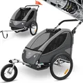 Produktbild: KESSER® Kinderanhänger Fahrradanhänger 360° Drehbar mit Federung 2in1 Joggerfunktion Kinderfahrradanhänger + 5-Punkt Gurt Jogger Fahrrad Anhänger für 1 bis 2 Kinder max. 40kg