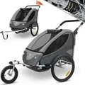 Produktbild: KESSER® Kinderanhänger Fahrradanhänger 360° Drehbar mit Federung 2in1 Joggerfunktion Kinderfahrradanhänger + 5-Punkt Gurt Jogger Fahrrad Anhänger für 1 bis 2 Kinder max. 40kg