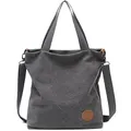 Produktbild: JANSBEN Damen Canvas Handtasche Schultertasche Casual Multifunktionale Umhängetaschen Groß für Schule Shopper Lässige täglich (Grau)