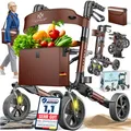 Produktbild: KESSER Leichtgewicht Rollator faltbar mit Sitz, Griff, Tasche, schmal für Senioren Wohnung, Klappbar, Höhenverstellbar, Reflektoren All Gelände Reifen Indoor-& Outdoor, Gehhilfe, Laufhilfe