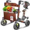 Produktbild: KESSER Leichtgewicht Rollator faltbar mit Sitz, Griff, Tasche, schmal für Senioren Wohnung, Klappbar, Höhenverstellbar, Reflektoren | All Gelände Reifen Indoor-& Outdoor, Gehhilfe, Laufhilfe, Braun
