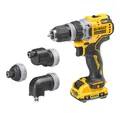 Produktbild: Dewalt 12 Volt 2-Gang Akku-Bohrschrauber DCD703L2T (3Ah, bürstenloser Motor, mit 4 wechselbaren Werkzeug-Aufnahmen, mit Vollmetall-Getriebe, inkl. 2 Akkus, Ladegerät, Metall-Gürtelclip & TSTAK Box)