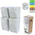 Produktbild: Mülleimer- 4er Set 120 L Mülltrennungssystem - Set aus 2x35 L + 2x25 L Abfalleimern in Weiß Ascheweiß Farb zum Stapeln Kompakt modulare und Lic... - Weiß