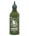 Produktbild: FLYING GOOSE Sriracha Chilisauce, mit Hanfsamenöl, scharf, dunkelgrüne Kappe, scharfe Würzsauce aus Thailand, vegan, glutenfrei, 1 x 455 ml