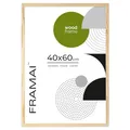 Produktbild: FRAMAI Bilderrahmen 40x60 cm, Natürlich, Natur Holz Rahmen, Rahmen Echtholz Bilderrahmen, Rahmen mit Bruchsicheren Plexiglas, Aufhänger und Aufsteller