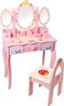 Produktbild: CCLIFE Kinder Schminktisch Holz Mädchen Spiegel Hocker Make-up Tisch Kosmetiktisch, Color:Pink