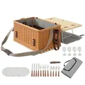 Produktbild: Outsunny Picknickkorb aus Weidenholz Picknickkoffer für 4 Personen mit Picknickdecke Besteck Set, Flascheöffner Picknicktisch Picknick Set Komplettset für Camping Strand Weihnachten Hellbraun