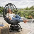 Produktbild: Polyrattan Loungesessel Schwingsessel Rattan Sessel Relaxsessel Stuhl Anthrazit - Dunkelgrau