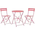 Produktbild: Balkonset Rot Stahl 3-Teilig Runder Tisch mit 2 Stühlen Zusammenklappbar Modern Französicher Stil Terrasse Garten Outdoor Ausstattung