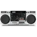 Produktbild: Medion® Retro Boombox LIFE® P66538 (MD44538) Radio (AM/FM, DAB+, MW/UKW, 20 W, 80er, groß, USB, SD, CD, Kassetten, MC, DAB+ Radio, Bluetooth) silberfarben
