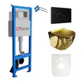 Produktbild: Lavita LAV 101 Vorwandelement für WC 40cm + Wand Hänge Tiefspül WC SOFI SLIM GOLDEN EYE Spülrandlos + Bedienplatte LAV 200.4.4 Schwarz | Komplettset | Unterputz Spülkasten | Toilette Komplett Sett