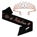 Produktbild: 60. Geburtstags Tiara, 60 & Fabulous Geburtstags-Krone Schärpe Set, 60 geburtstag deko für 60. geburtstag frauen alles Gute zum 60. Geburtstagsgeschenk, Partyzubehör (Rosegold)