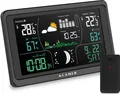 Produktbild: KLAMER Wetterstation Funk mit Außensensor, Digitale Funkwetterstation, Temperaturwarnung, Raumthermometer innen und außen, Wecker, Barometer, RCC Funkuhr, Batteriebetrieb und Netzbetrieb, schwarz