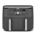 Produktbild: Ninja Dual Zone Digital Air Fryer, 2 Schubladen, 6-in-1, Heißluftfritteuse, 9,5L, Heißluft-Frittieren, Max Crisp, Rösten, Backen, Aufwärmen, Spülmaschinenfeste Körbe, Metallic Grau DZ400EU