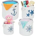 Produktbild: Aufbewahrungskorb 4er Set, Maritime Stoffkörbe Mit Griffen, Aufbewahrung Bad, Spielzeug, 4 Größen, Weiß/blau - Relaxdays