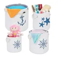 Produktbild: Relaxdays Aufbewahrungskorb 4er Set, Maritime Stoffkörbe mit Griffen, Aufbewahrung Bad, Spielzeug, 4 Größen, weiß/blau