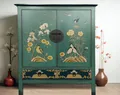 Produktbild: OPIUM OUTLET asiatischer Schrank Hoch-Kommode Sideboard Hochzeitsschrank Möbel chinesisch orientalisch Vintage Shabby-chic handbemalt.