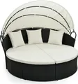 Produktbild: COSTWAY Sonnenliege Rattan, Gartenliege mit Kissen & einziehbarem Baldachin, Sonneninsel für 2-3 Personen 187x180x157cm