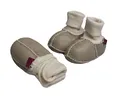 Produktbild: Reissner Lammfelle Lammfell Baby Booties und Fäustlinge Modell Colmar jeweils mit Strickbündchen und Ziernaht im günstigen Set. BABY-SCHUH3-BEI-16, Farbe beige, Schuhgröße 16/17