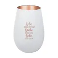 Produktbild: Der-Porzellan-Laden Windlicht mit Gravur Lebe jeden Moment Lache jeden Tag, Weiß Bronze, Teelichthalter aus Glas mit Spruch, Tischdeko modern
