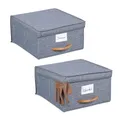Produktbild: Relaxdays Aufbewahrungsbox 2er Set, je 12 l, Faltbox mit Deckel, Ordnungsbox aus Stoff, Faltbarer Regalkorb, Griff, grau