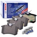 Produktbild: Bosch BP617 - Auto Bremsbeläge hinten - Bosch-Qualität - für leises Bremsen mit wenig Staub - ECE-R90 zertifiziert - kupferfrei - 1 Set mit 4 Bremsbelägen - Mit Zubehör