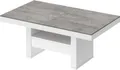 Produktbild: Design Couchtisch Tisch HLU-111 Grau Beton - Weiß Hochglanz Schublade höhenverstellbar ausziehbar Esstisch