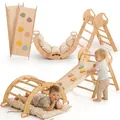 Produktbild: Goodevas 5-in-1 Montessori Klettergerüst Set: Indoor Kletterdreieck, Kletterbogen mit Kissen, und Rutsche für Kinder, Indoor Spielplatz 1-3 Jahre