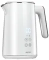 Produktbild: MPM MCZ-120 Wasserkocher 1,5L mit Doppelwand-Design, Temperaturregelung 40–100°C, Edelstahl-Innenbehälter, 2200W, Geräuscharm, Schnell aufheizend, Smart-Touch-Tasten, Leicht & Elegant, Weiß