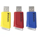 Produktbild: Verbatim USB 3.2 Stick 16GB, Store'n'Click, rot-blau-gelb Typ-A, (R) 80MB/s, (W) 25MB/s, Retail-Blister (3-Pack) 49306