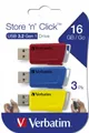 Produktbild: Farbige Store 'n' Click USB 3.2 Gen 1 16GB 3er Pack von Verbatim - Rot/Blau/Gelb