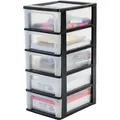 Produktbild: Kunststoff Schubladenbox Mit 5 Flachen Schubladen, Schwarz, Easy-pull-system, A4, A5 & A6 Format, Schreibtisch Organizer Für Büro, Schule, Schreibwaren, Bpa-frei, Schubladenschrank, Och-2 - Iris Ohyama