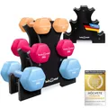 Produktbild: Body & Mind® Hanteln 2er Set Gymnastikhanteln Dumbbells Kurzhanteln; Effektives Krafttraining mit verschiedenen Gewichten; Fitness Workout für Zuhause (3-Ebenen Ständer inkl. 6 Hanteln)