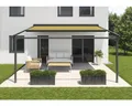 Produktbild: SOLUNA Pergola mit Stoffdach 3,5x4,5 Stoff Dessin S1468 Gestell RAL 7016 anthrazitgrau Antrieb Rechts inkl. Motor, Wands