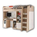 Produktbild: Stella Trading UNIT Hochbett mit Schreibtisch und Schrank 90 x 200 cm - Platzsparendes Kinder Etagenbett in Sonoma Eiche Optik, weiß - 95 x 160 x 204 cm (B/H/T)