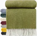 Produktbild: Wolldecke 100% Schurwolle Wohndecke Plaid Decke 140x200cm Tirol Olive