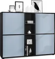 Produktbild: Vladon Highboard Cuba V3, Germany, Schwarz matt/Denim matt - Moderne Anrichte mit 12 Fächern (130,5 x 105,5 x 35,5 cm)