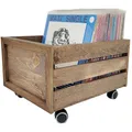 Produktbild: weeco Holzkiste mit Rollen Vinyl schallplatten aufbewahrung, Organizer aufbewahrungsbehälter, Holzkiste zur Aufbewahrung von Retro-LP-Alben. Holz Schallplatten Kiste mit Rädern. LPs Vinyl