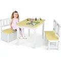 Produktbild: Goplus - 4-teiliges Tisch- und Stuhl-Set für Kinder, 2 in 1 Tisch-Set aus Holz für Kleinkinder mit 2 Stühlen und 1 Aufbewahrungsbank,