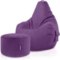Produktbild: Green Bean 2er Set Sitzsack + Hocker - fertig befüllt - robust waschbar schmutzabweisend - Kinder & Erwachsene Bean Bag Bodenkissen Lounge Sitzhocker Relax-Sessel Gamer Gamingstuhl Pouf - Lila