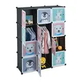 Produktbild: Relaxdays Steckregal Kinder, 8 Fächer, mit Türen, Tier-Motive, Regalsystem für Kinderzimmer, HBT: 145x109x37 cm, schwarz