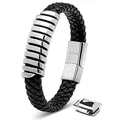 Produktbild: SERASAR Herren Armband 20cm Silber Männer Leder Armreif Lederband Herrenarmreif Armschmuck Schmuck Herrenschmuck Armkette Flecht Wickelarmband Armbändchen Bracelet