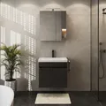 Produktbild: Planetmöbel Waschbecken mit Unterschrank inkl. Keramikwaschbecken 63 x 60 x 36,5 cm, Spiegelschrank 60 cm mit LED-Leuchte (Chrom) & Steckdose, modernes Badmöbel Set, Anthrazit