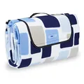 Produktbild: Relaxdays Picknickdecke XXL, 200 x 200 cm, wärmeisoliert, Faltbare Stranddecke, wasserdicht, mit Tragegriff, blau-beige