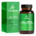 Produktbild: Vitabay Liposomales NAD+ 1000mg mit Trans-Resveratrol Hochdosiert - 90 Softgels Vegan & Laborgeprüft - NAD Supplement mit 600mg Trans-Resveratrol - Liposomale Kapseln mit erhöhter Bioverfügbarkeit