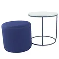 Produktbild: i-flair Nachttisch Beistelltisch mit Hocker Jasper runder Couchtisch und Pouf 40x40 cm N4 Weiß - Grau - Navy